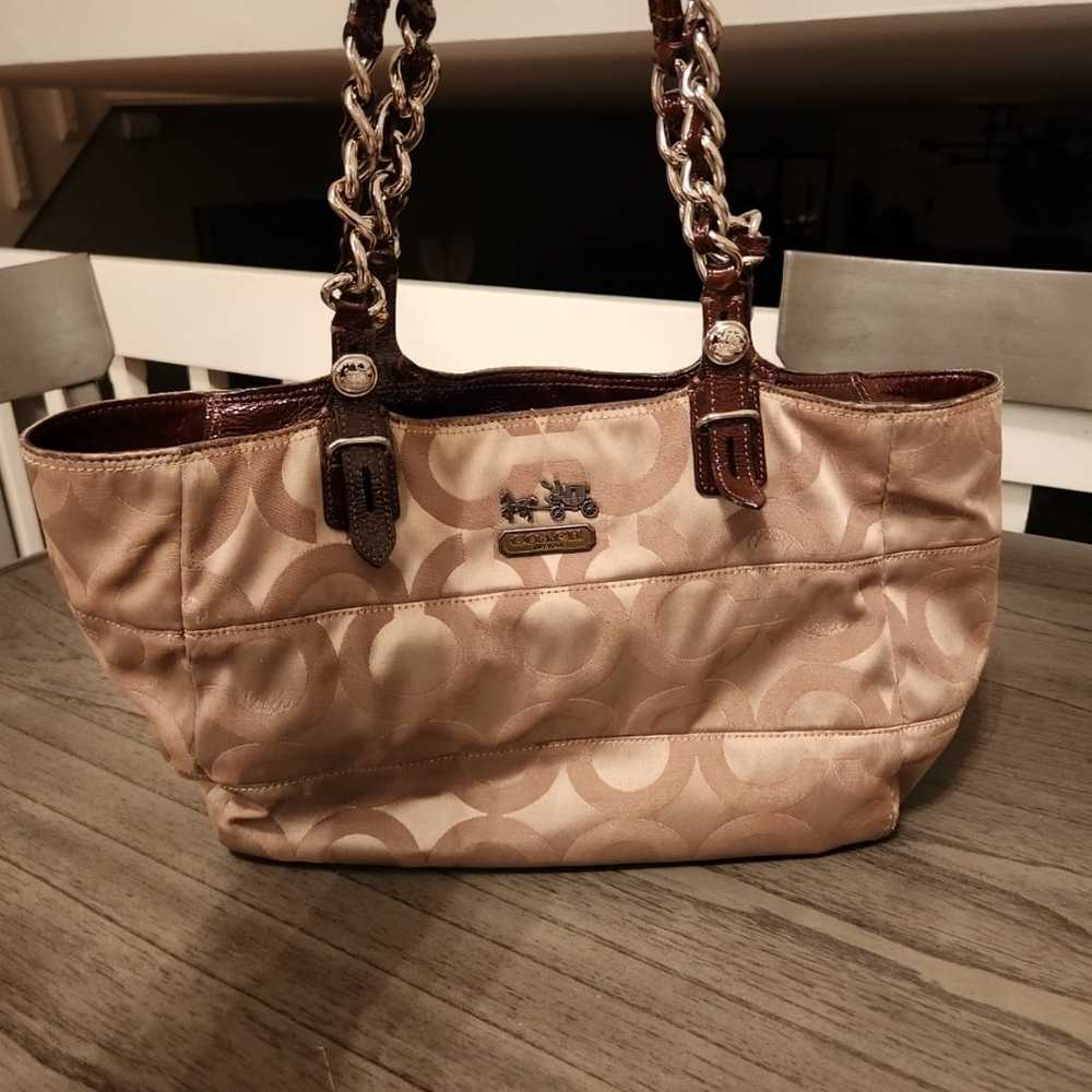 Vintage Coach Madison Tribeca Art Tan gold satin … - image 1