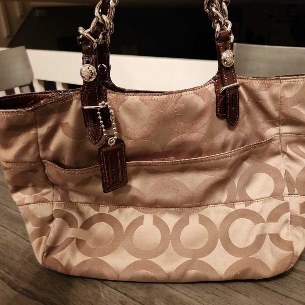 Vintage Coach Madison Tribeca Art Tan gold satin … - image 5