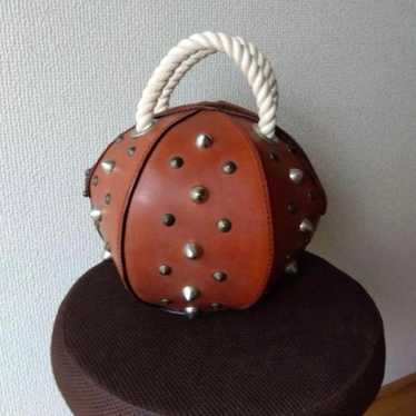 One-of-a-kind leather artisan handbag with studs,… - image 1