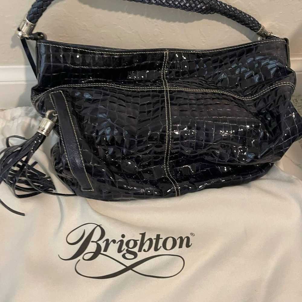 Brighton Navy Mia Patent Leather Handbag NCWB - image 4