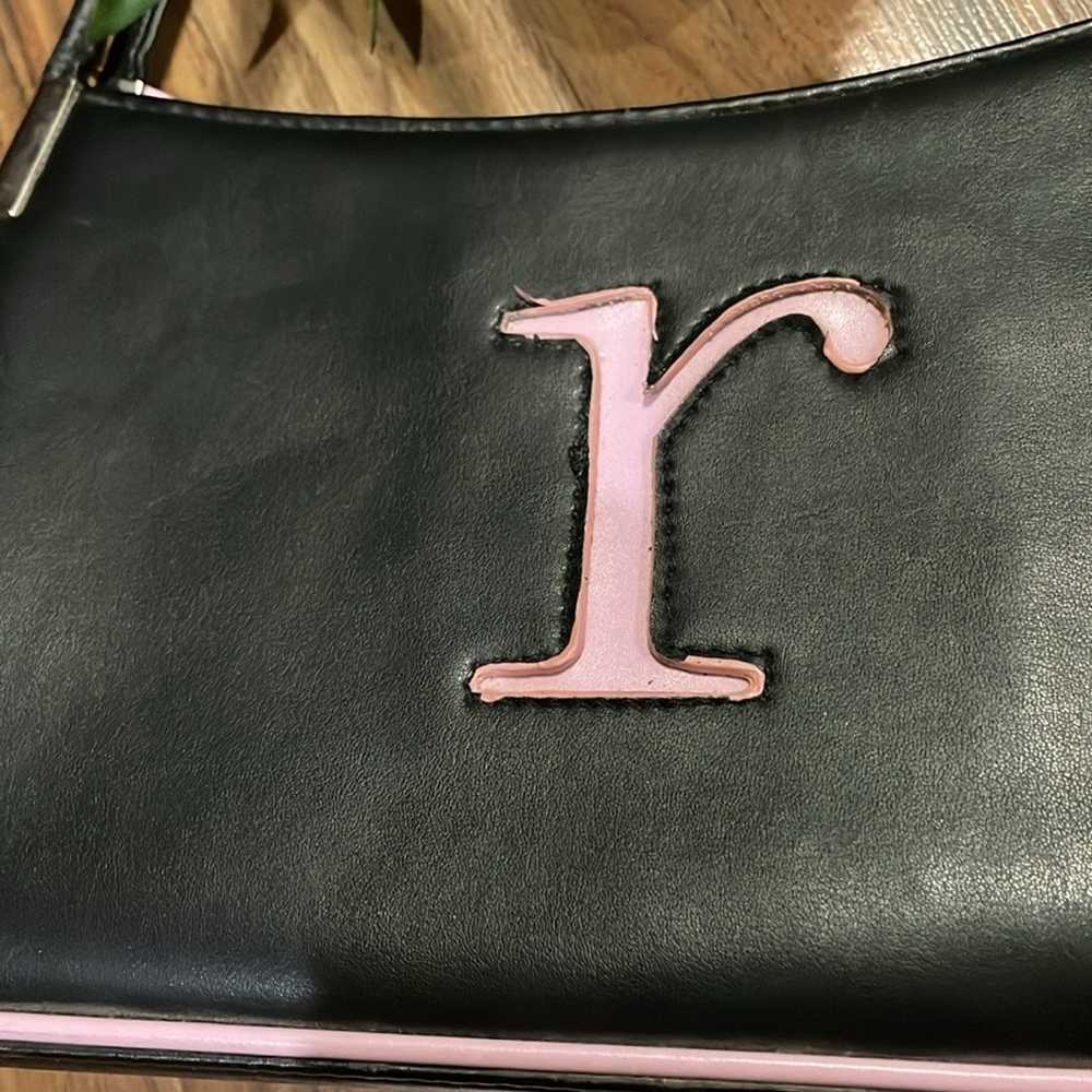 Vintage Black shoulder strap bag w pink initial “… - image 3