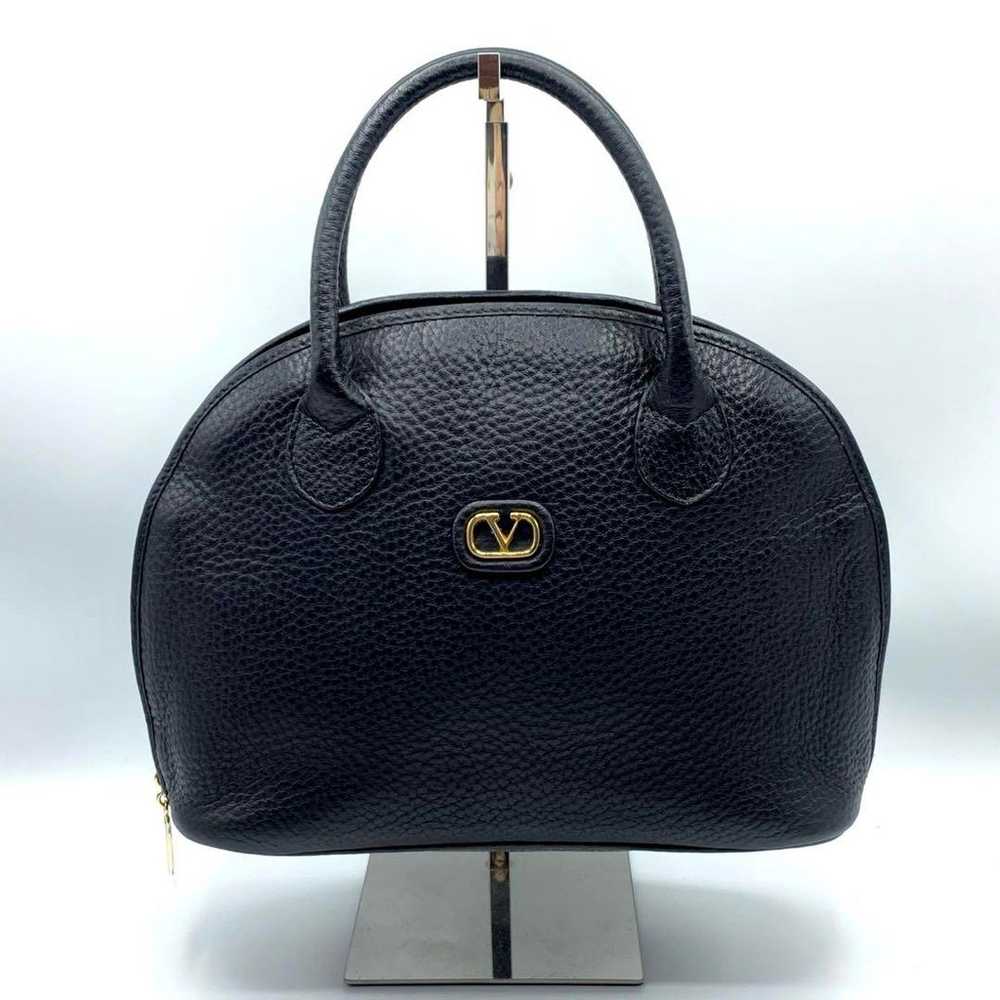 【Like New/Rare】Valentino Handbag Leather Black Go… - image 1