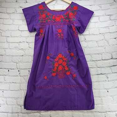 Vintage Vintage Hand Embroidered Purple Smock Dre… - image 1