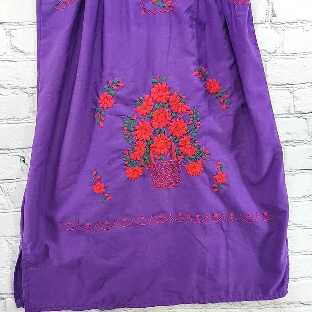 Vintage Vintage Hand Embroidered Purple Smock Dre… - image 2