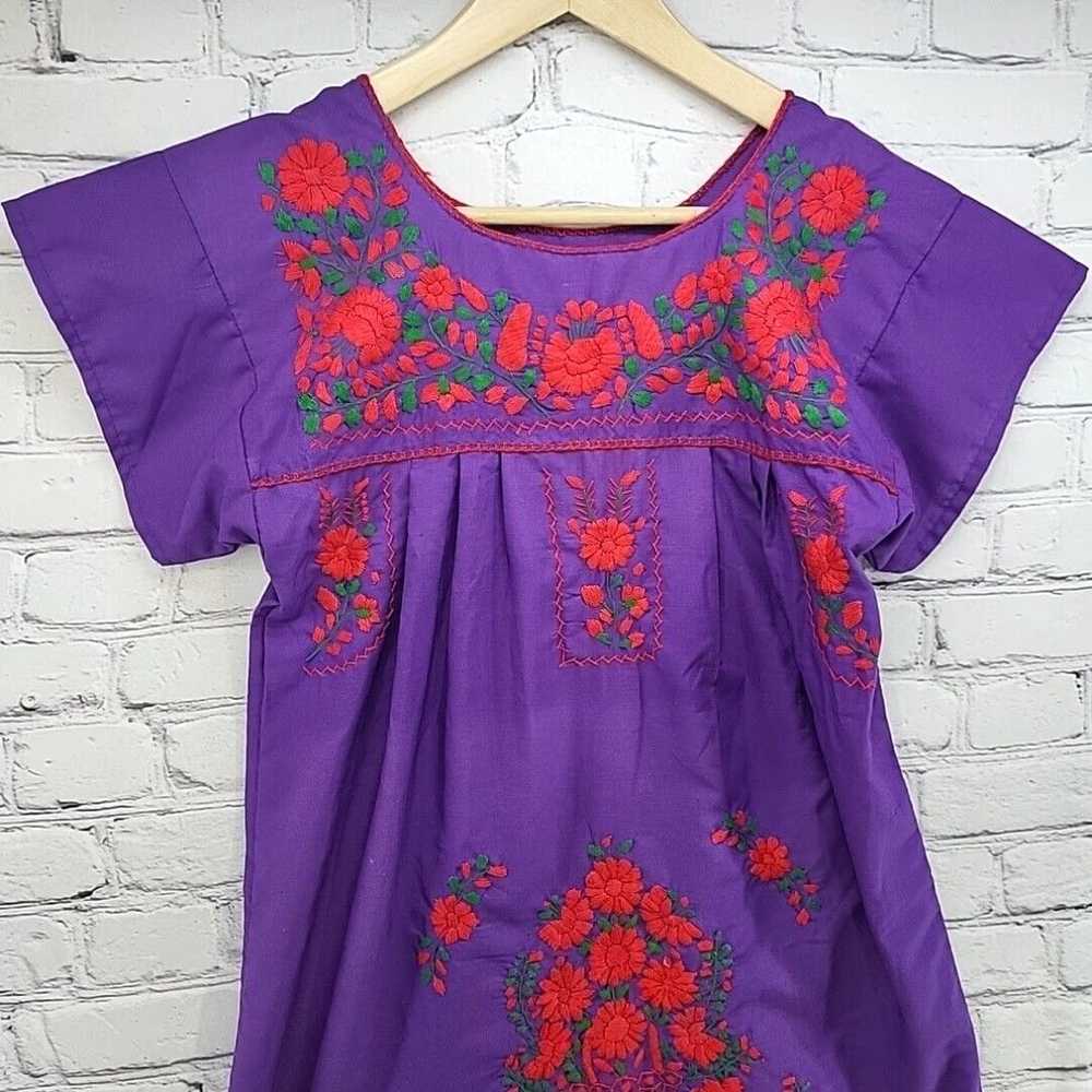 Vintage Vintage Hand Embroidered Purple Smock Dre… - image 4