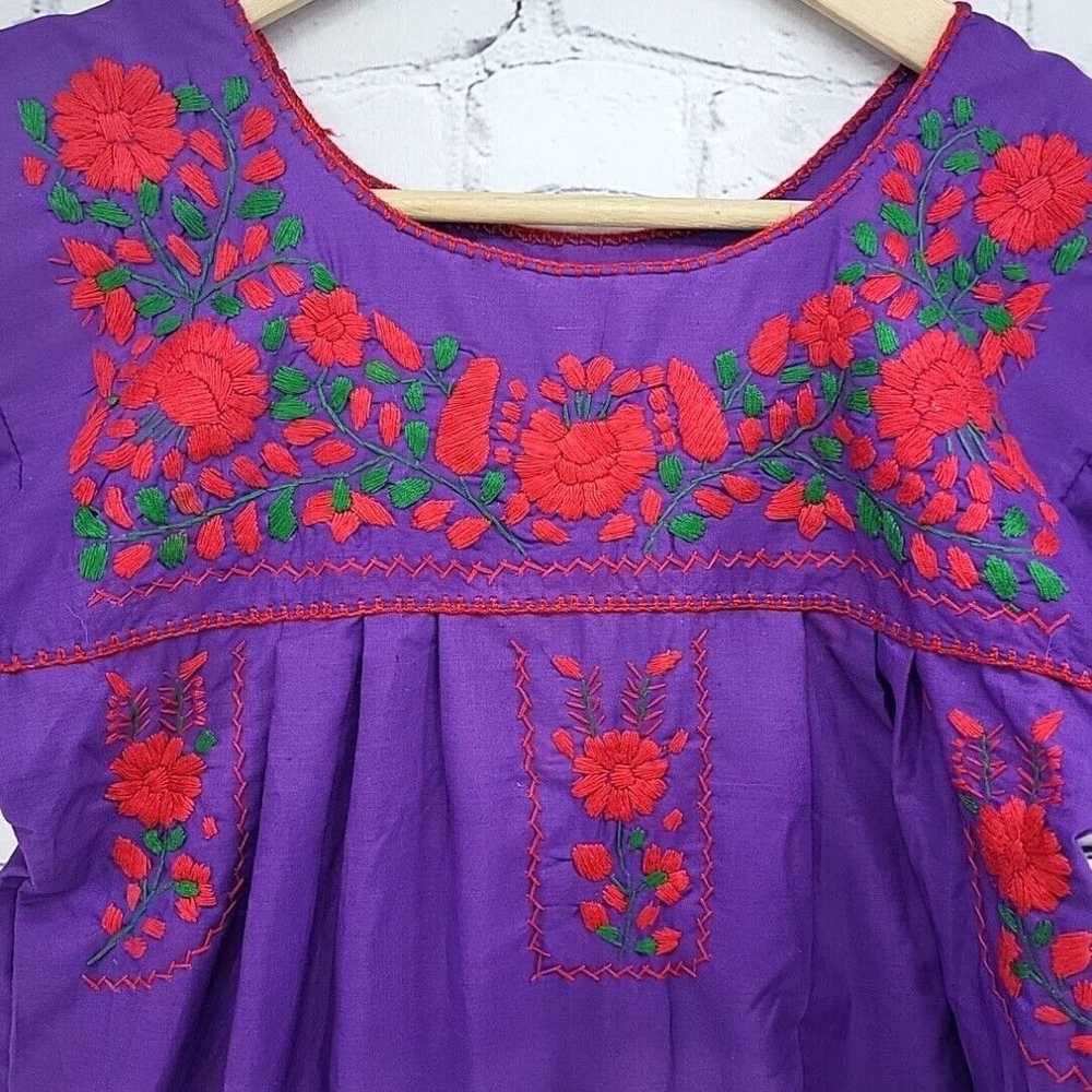 Vintage Vintage Hand Embroidered Purple Smock Dre… - image 5