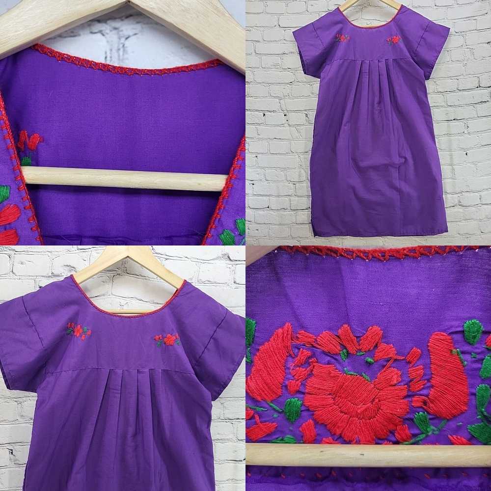 Vintage Vintage Hand Embroidered Purple Smock Dre… - image 8