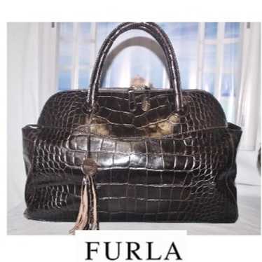 $628 FURLA Italy Croc Embossed Tote Bag Satchel H… - image 1