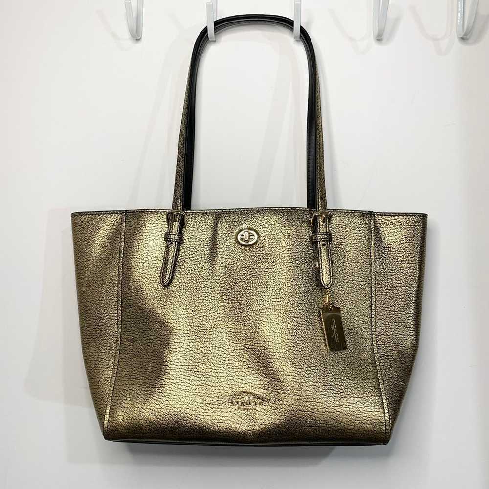 Coach Gold Metallic Turnlock Tote - image 1