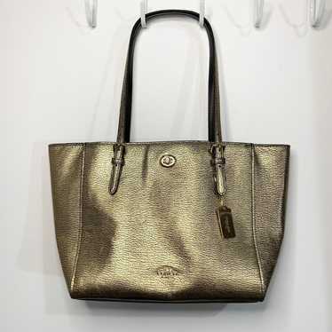 Coach Gold Metallic Turnlock Tote - image 1