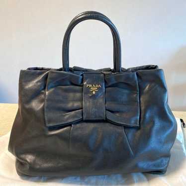 PRADA Ribbon-Embellished Black Leather Handbag Ri… - image 1