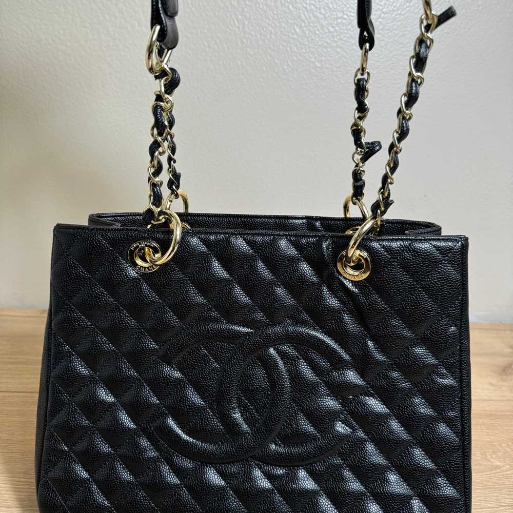 Chanel Black GST Quilted Caviar Leather Tote Bag - image 1