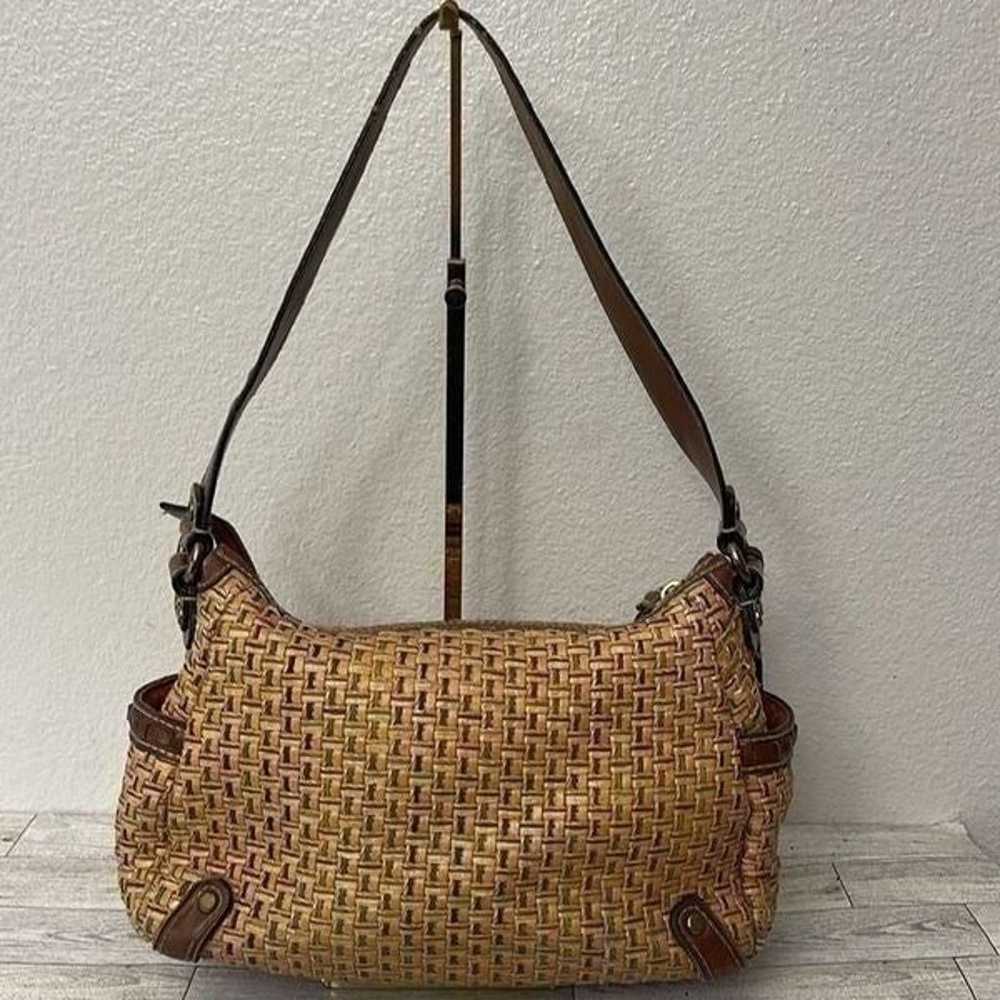 Fossil Vintage Straw and Leather Shoulder Bag - image 6