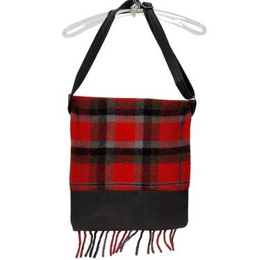 Vintage Plaid Tassel Fringe Wool Adjustable Cross… - image 1