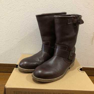 Brown leather engineer boots