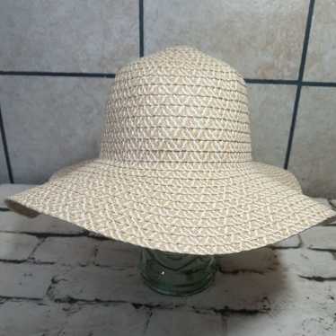 Vintage Womens Wide Brim Beige White Woven Floppy… - image 1