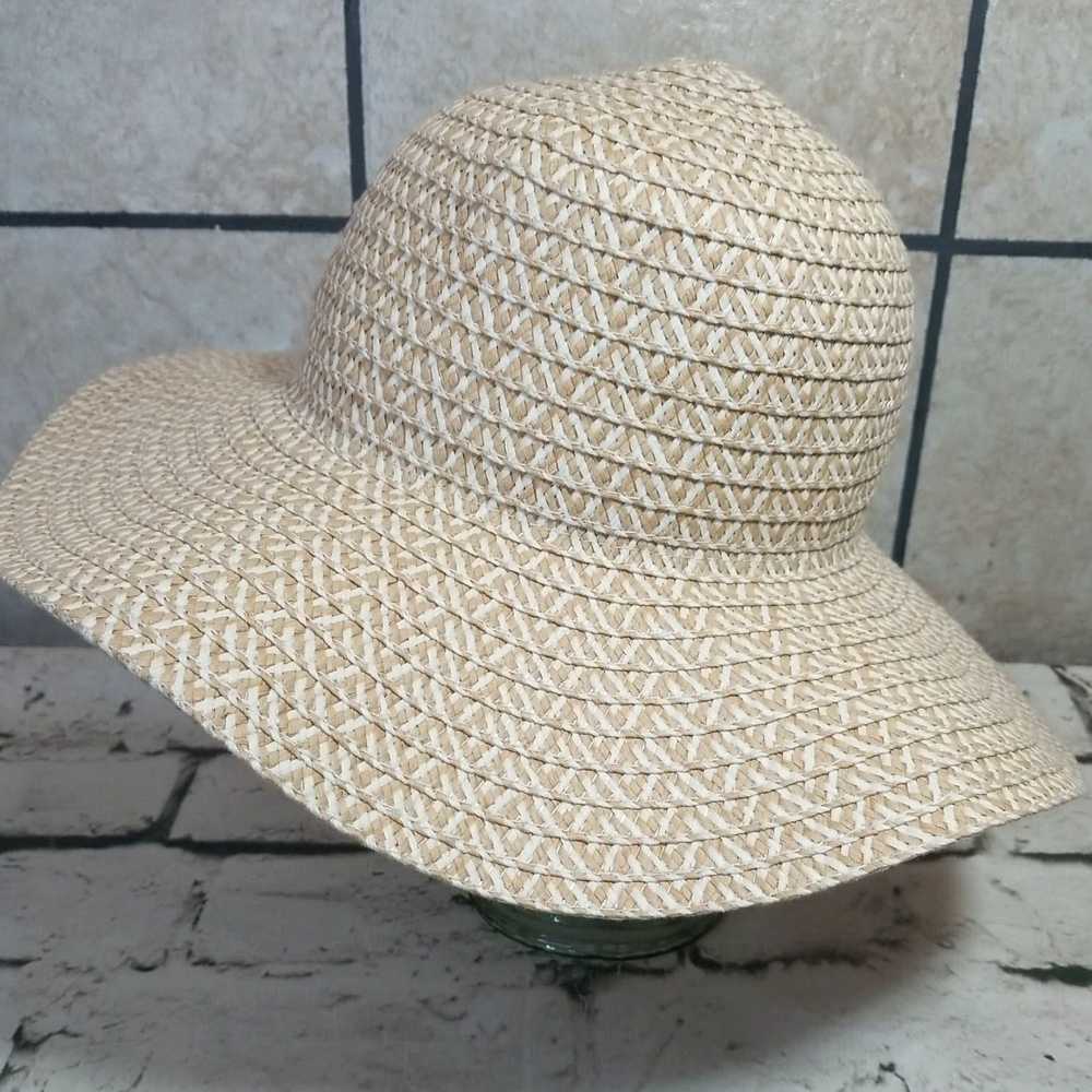 Vintage Womens Wide Brim Beige White Woven Floppy… - image 2