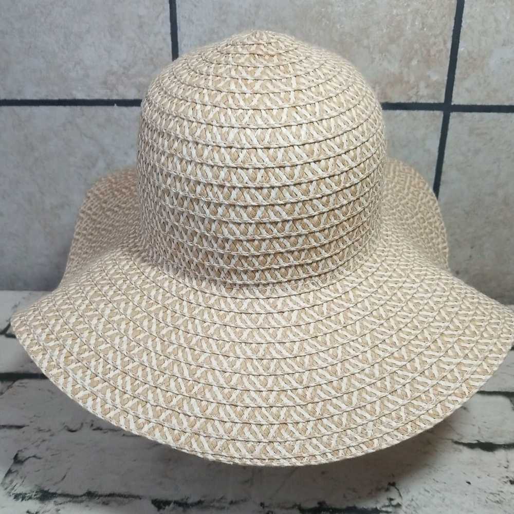 Vintage Womens Wide Brim Beige White Woven Floppy… - image 3