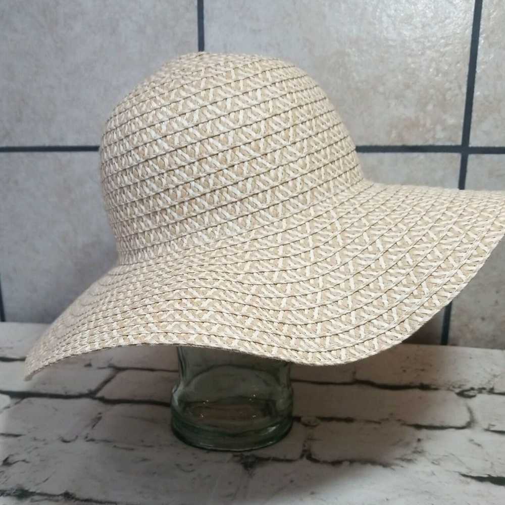 Vintage Womens Wide Brim Beige White Woven Floppy… - image 4