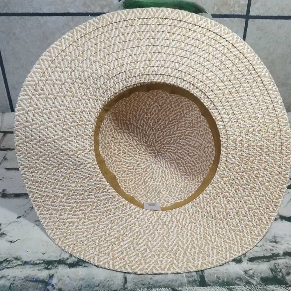 Vintage Womens Wide Brim Beige White Woven Floppy… - image 5