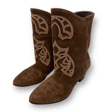 Sundance Leather Suede Applique Western Boots Size