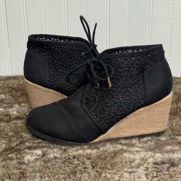 BOBS by Skechers Black Lace Wedge Ankle Booties