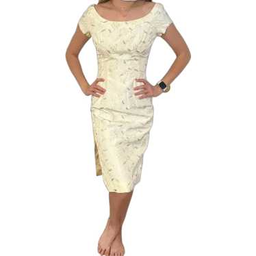 Vintage 1960s Semi Formal Dress Cream Taffeta Sil… - image 1