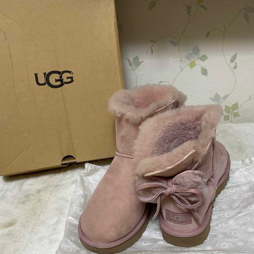 UGG Pink Sheepskin Boots with Bow - Back Bow - image 2