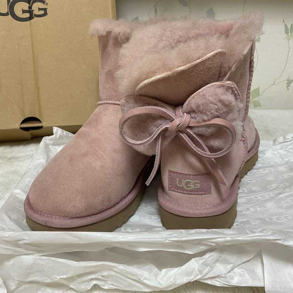 UGG Pink Sheepskin Boots with Bow - Back Bow - image 3