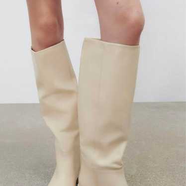 Zara Leather Boots Long Boots White 40