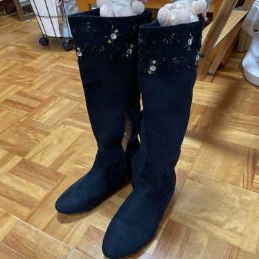 Embellished Suede Long Boots