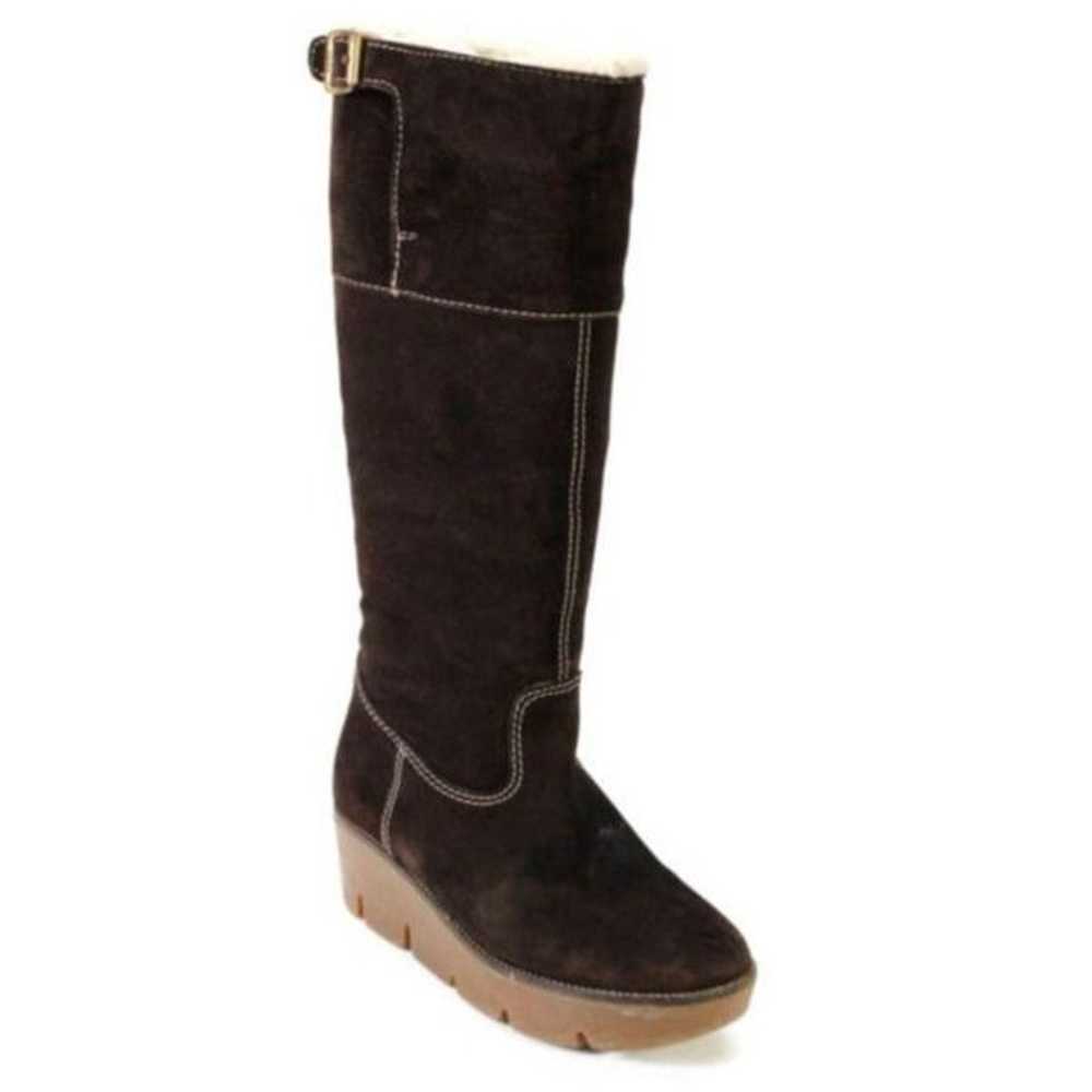 MICHAEL KORS Tall Brown Suede Shearling Snow Boot… - image 1