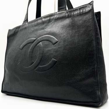 CHANEL Tote Bag Caviar Skin Large Coco Leather Bla