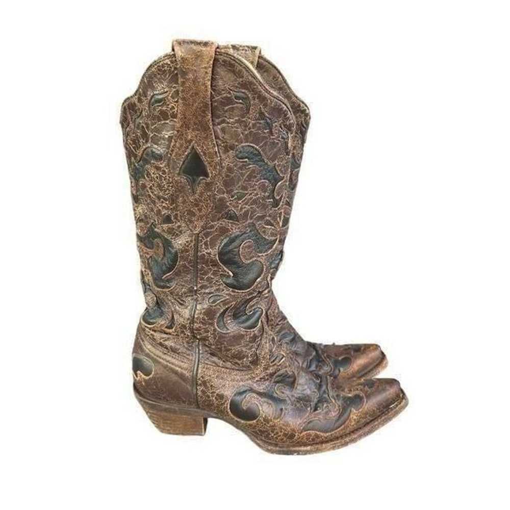 Corral Vintage Brown Goat Overlay Snip Toe Cowboy… - image 3