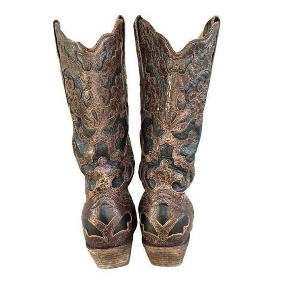 Corral Vintage Brown Goat Overlay Snip Toe Cowboy… - image 4