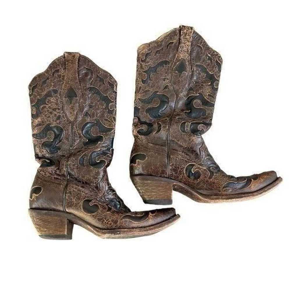 Corral Vintage Brown Goat Overlay Snip Toe Cowboy… - image 8