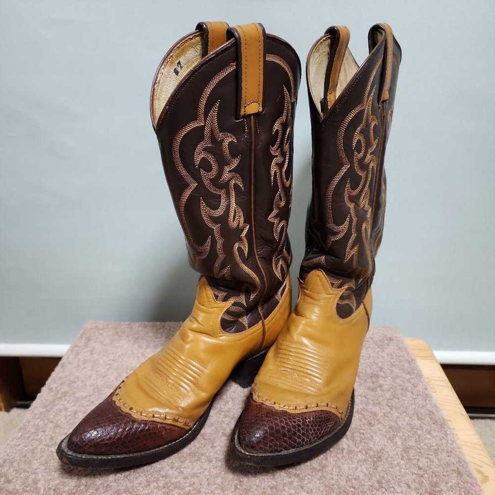 Western boots, brown and yellow, leather. - image 1