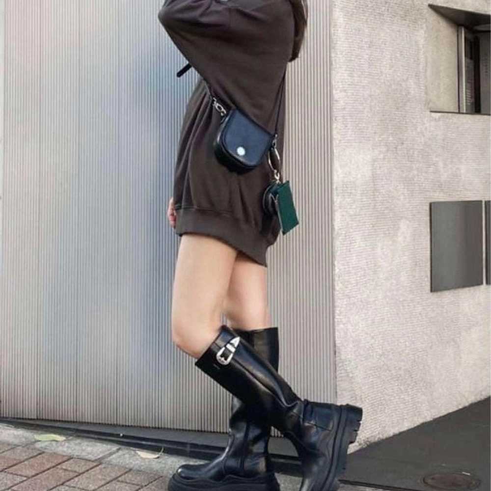 Belted platform mid boots long boots buckle belt … - image 11