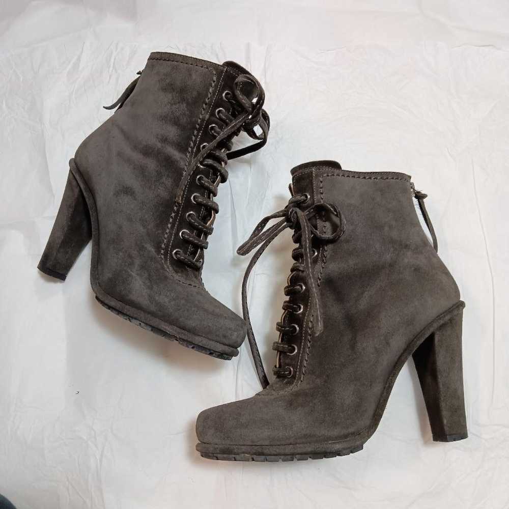 Miu Miu Gray Suede Lace-Up Booties - image 2