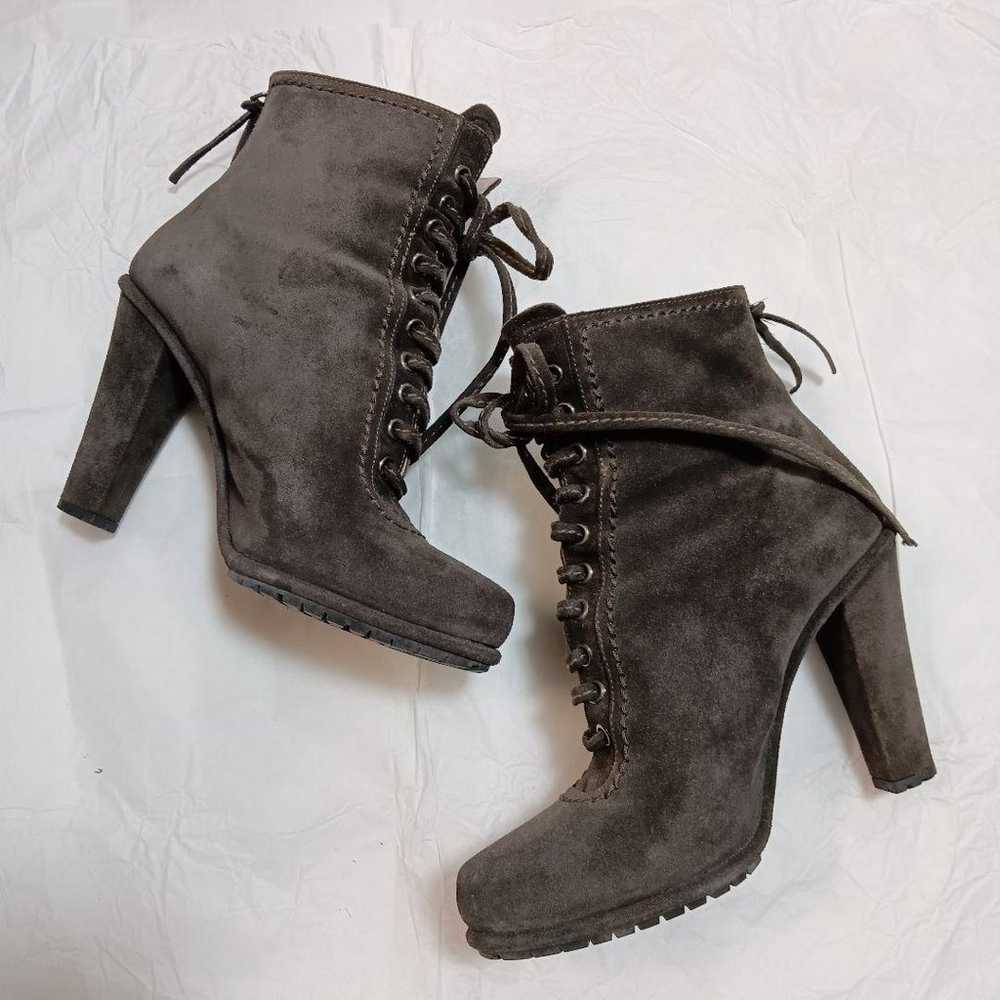 Miu Miu Gray Suede Lace-Up Booties - image 3