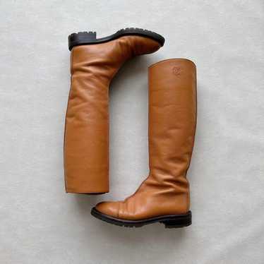 CHANEL Long Boots Leather Coco Mark Logo Embossed 