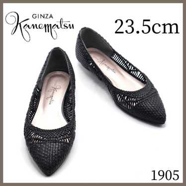 Ginza Kanematsu Flat Pumps Black Leather Pointed T