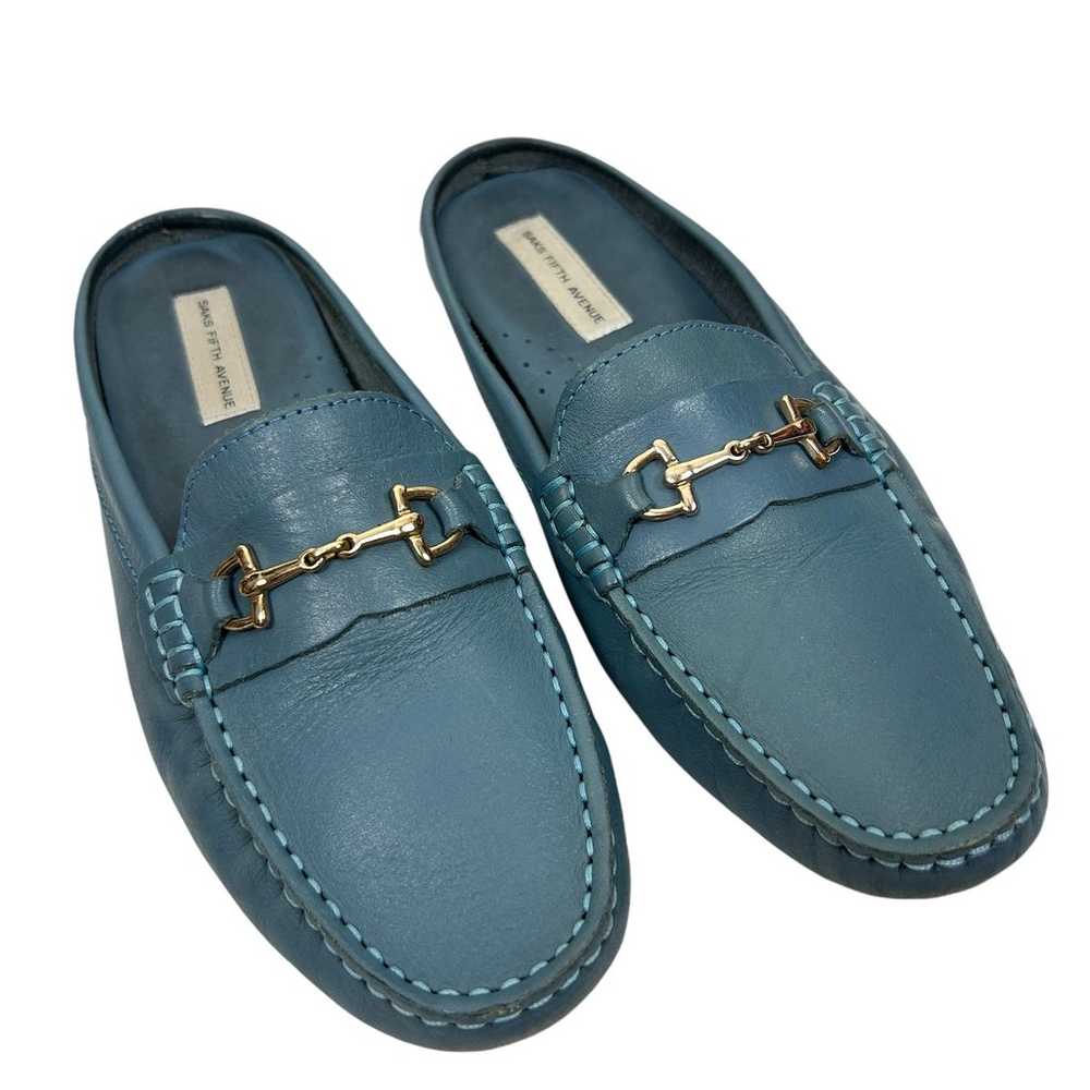 Y2K Preppy Horsebit Blue Leather Slip On Driving … - image 1