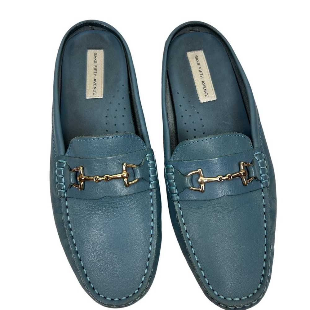 Y2K Preppy Horsebit Blue Leather Slip On Driving … - image 2