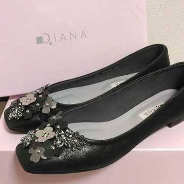 DIANA Flower Motif Pumps Flat Shoes Black 25cm