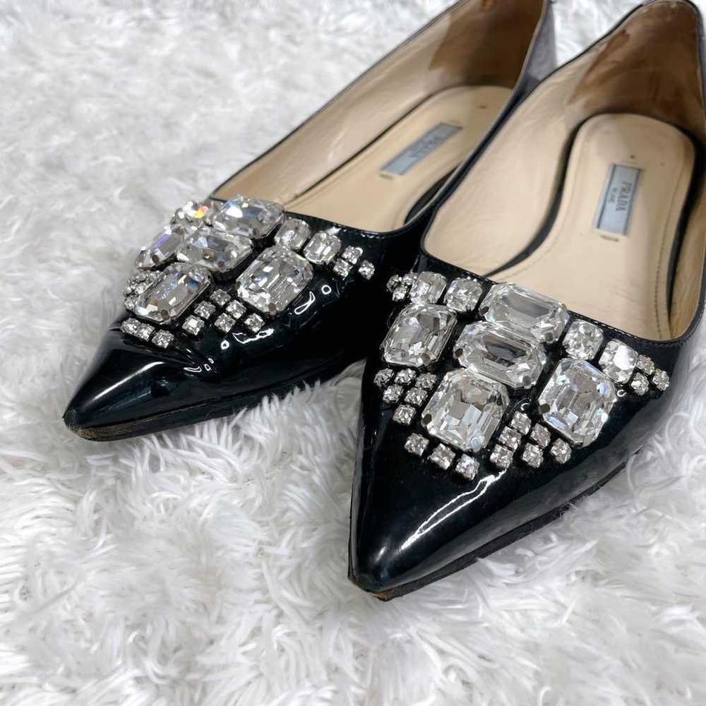 PRADA Bijou Flat Pumps 35 Black Patent Leather 22… - image 3