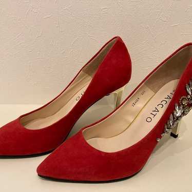 Staccato Red Suede Pumps with Jewels - image 1