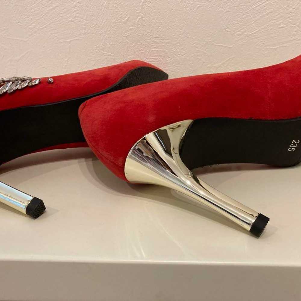 Staccato Red Suede Pumps with Jewels - image 5