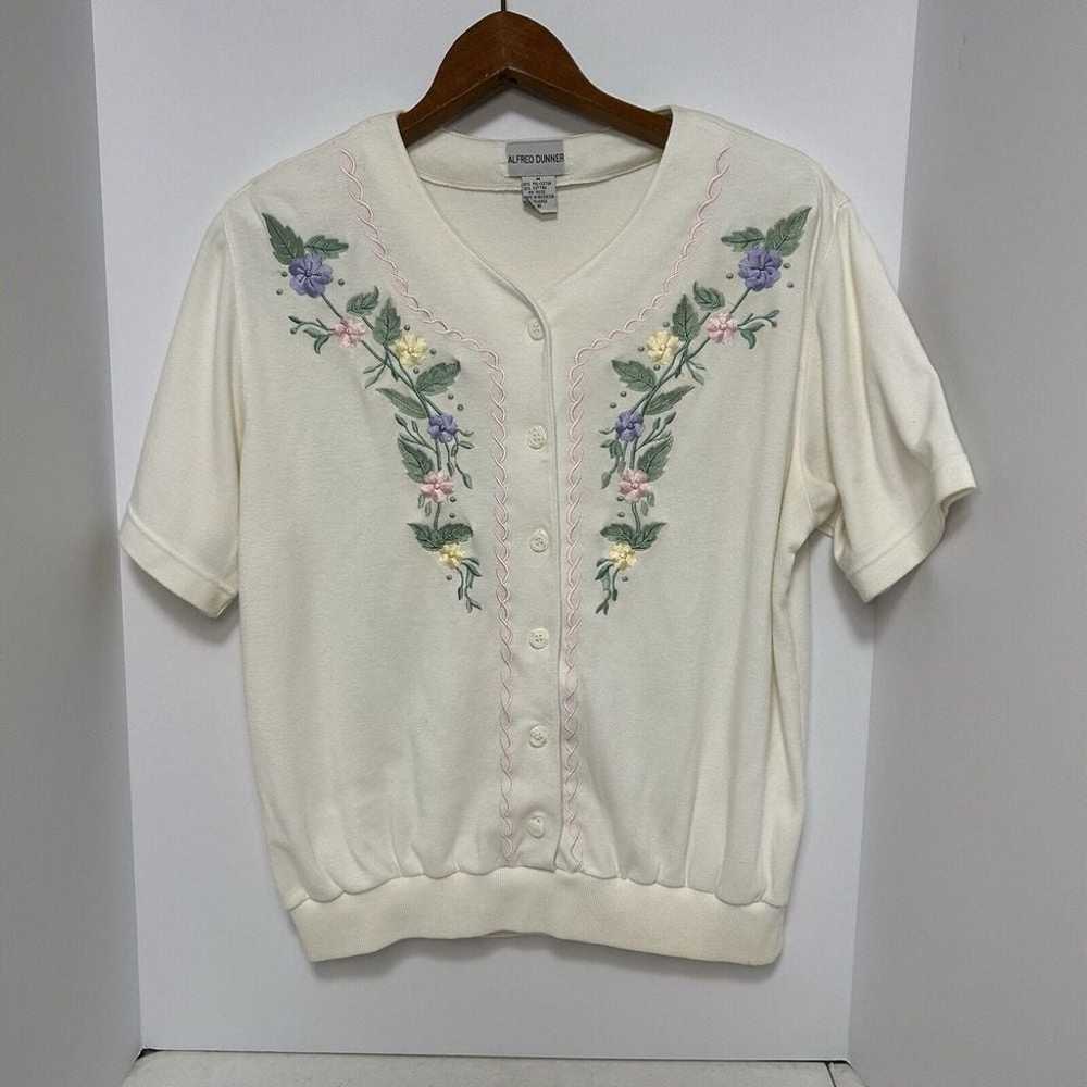 Vintage Alfred Dunner Womans Shirt M Ivory Floral… - image 1