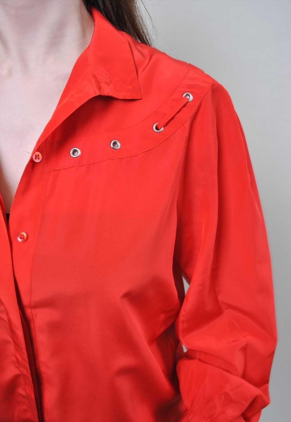 Vintage evening blouse, formal red button down sh… - image 5